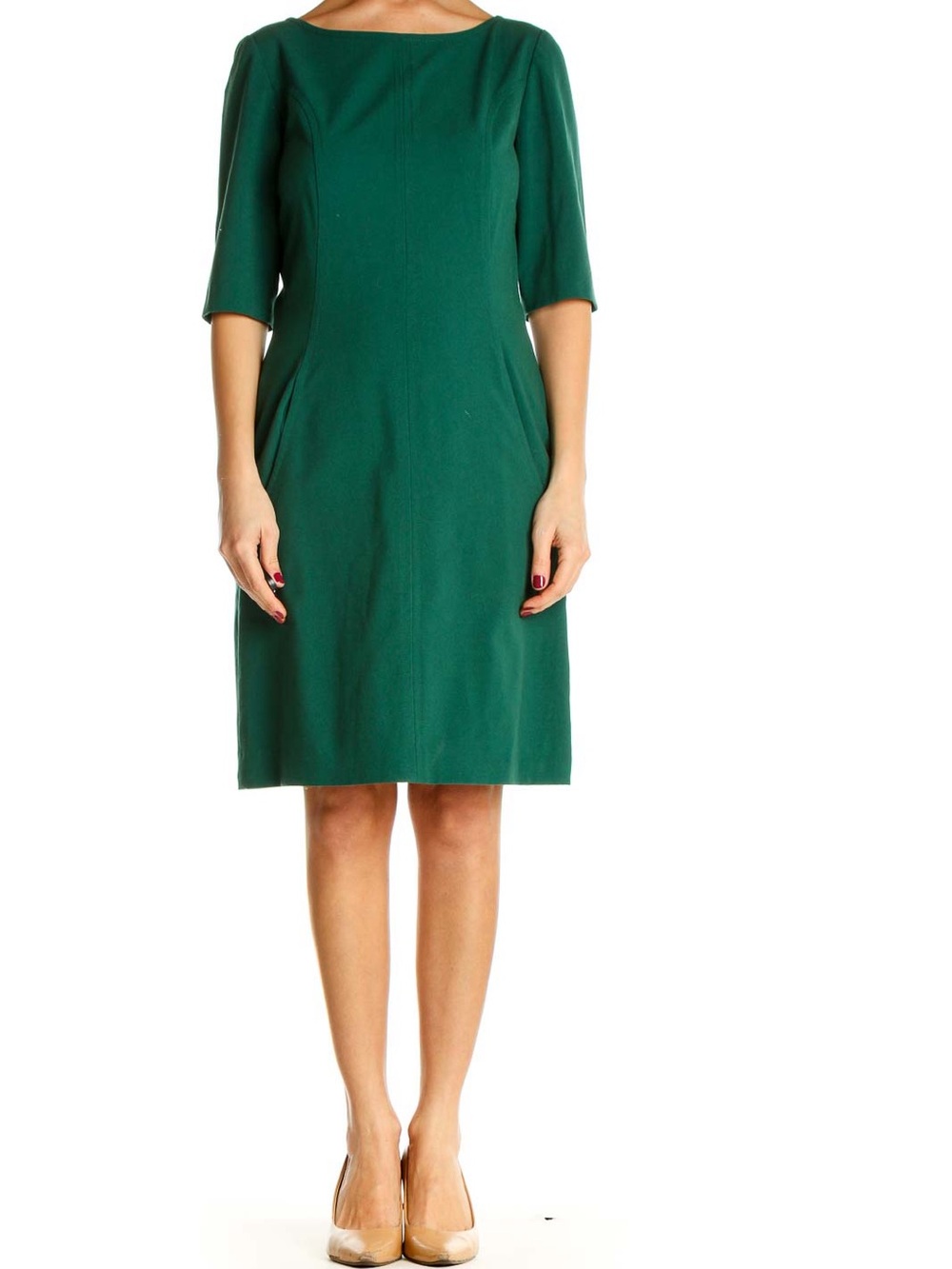 Classic Green Boatneck Midi Dress